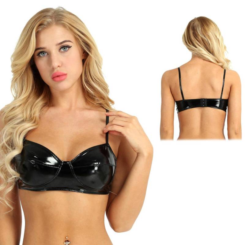 Damen Bikini-BH aus PVC-Leder im Wetlook, Triangel-Bralette, bügellos, ungefüttert, Clubwear 3XL schwarz Damen Bikini-BH aus PVC-Leder im Wetlook, Triangel-Bralette, bügellos, ungefüttert, Clubwear 3XL schwarz von Joom DACH