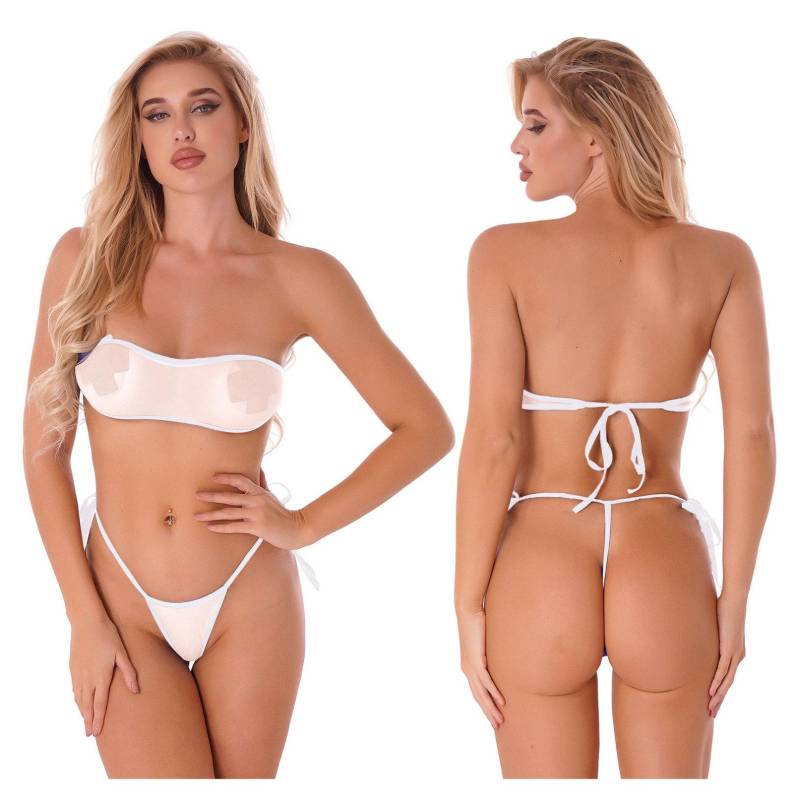 Damen-Bikini-Set, trägerloser BH, bauchfreies Top, Mini-Dreieck, Trop, G-String, Tanga-Set für Bademode One Size von Joom DACH