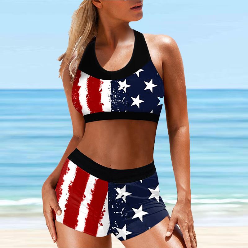 Damen-Bikini-Tankini-Badeanzug mit Neckholder-Wellen in verschiedenen Größen 4XL rot von Joom DACH