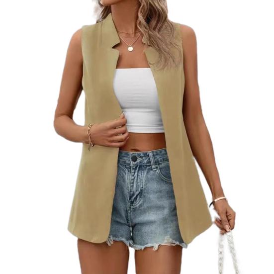 Damen-Blazerjacke, extra weich, einfarbig, waschbar, ärmellos, Weste, lässige Strickjacke für Damen M khaki von Joom DACH