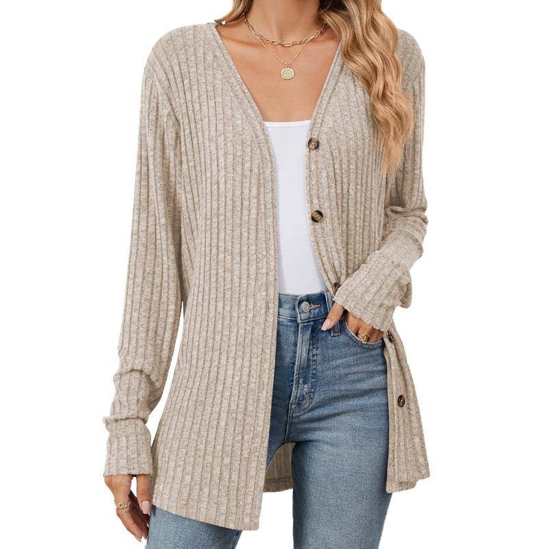 Damen Bluse Herbst Langarm Button Up Cardigan Strick Gebürstet Tops XXL khaki von Joom DACH