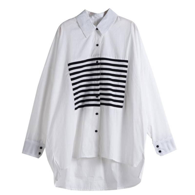 Damen Bluse Shirt Basic Oberteile Kleidung Baumwolle Print Gestreift Patchwork Casual Loose Plus Size Cardigan One Size weiß von Joom DACH