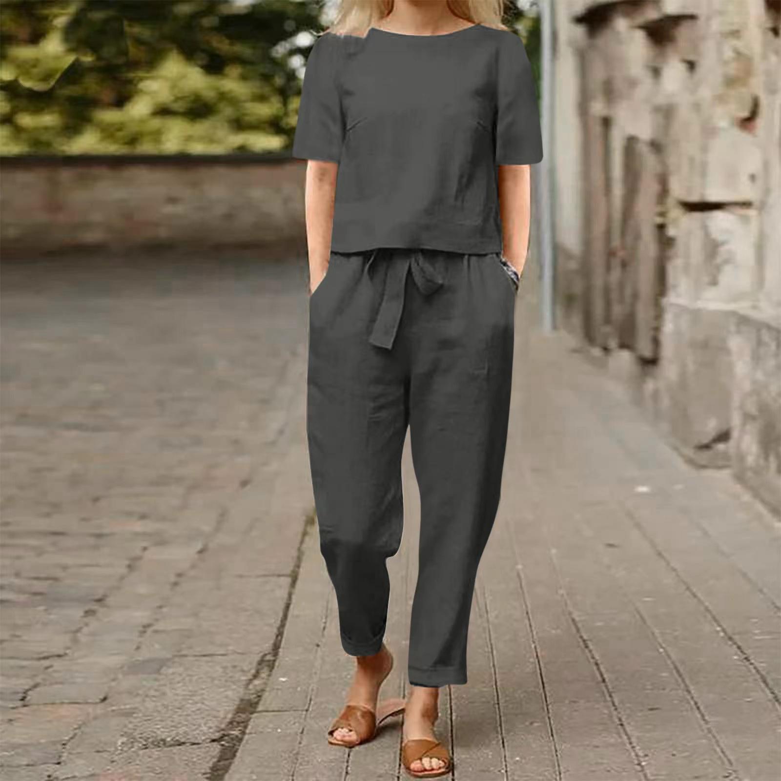 Damen Bluse und Hose, Ein Sommer-Set aus zwei Objekten mit Hose M dunkelgraue Damen Bluse und Hose, Ein Sommer-Set aus zwei Objekten mit Hose M dunkelgraue von Joom DACH