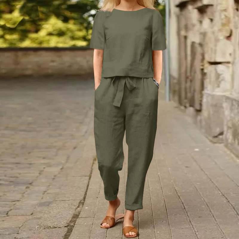 Damen Bluse und Hose, Ein Sommer-Set aus zwei Objekten mit Hose XXL armee grüne von Joom DACH