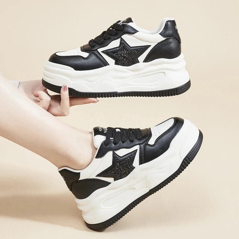 Damen Board Sneaker Dicke Sohle Höhenvergrößernd Lässige Sportschuhe Wasserdicht Outdoor PU-Leder Modisch und Vielseitig 40 schwarz von Joom DACH