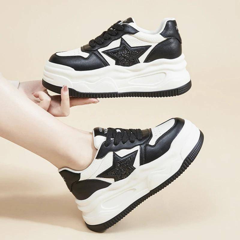 Damen Board Sneaker Dicke Sohle Höhenvergrößernd Lässige Sportschuhe Wasserdicht Outdoor PU-Leder Modisch und Vielseitig 40 schwarz von Joom DACH