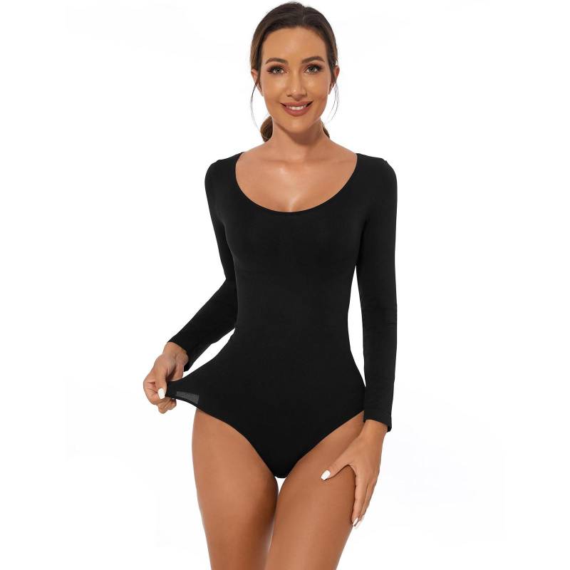 Damen Body Shaper Langarm Tanga Bodysuit Formend Formend Stark Formend Atmungsaktive Materialien L schwarz von Joom DACH