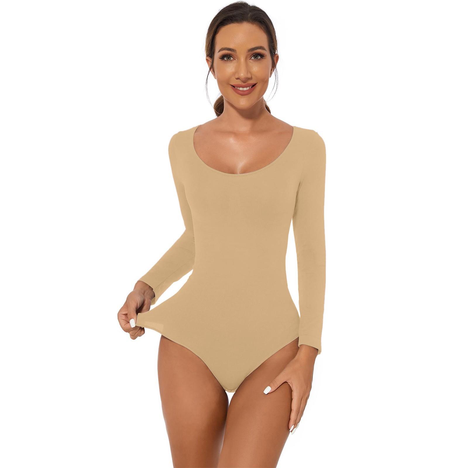 Damen Body Shaper Langarm Tanga Bodysuit Formend Formend Stark Formend Atmungsaktive Materialien M beige von Joom DACH