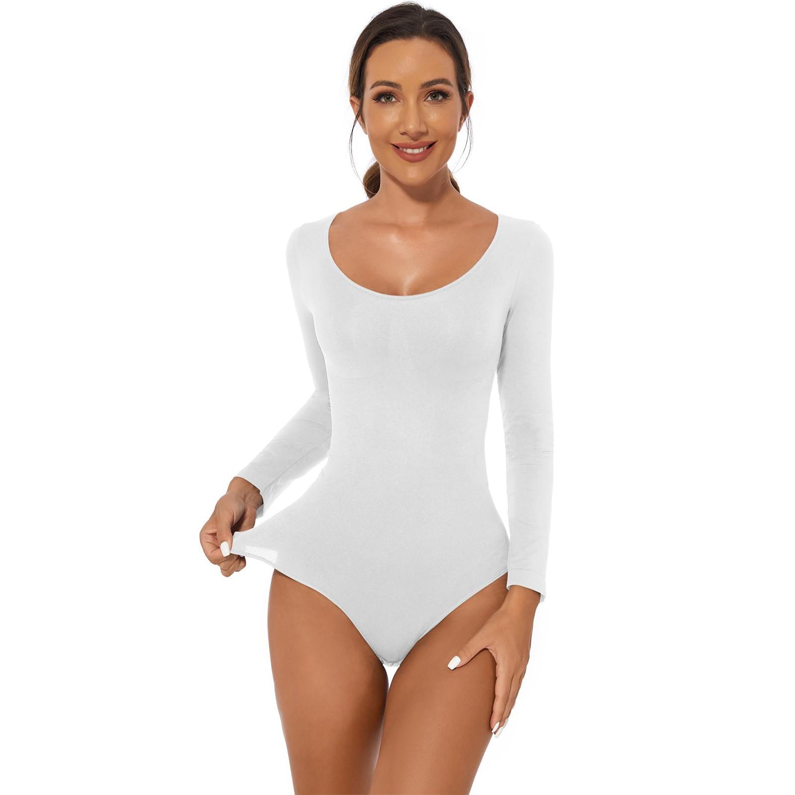 Damen Body Shaper Langarm Tanga Bodysuit Formend Formend Stark Formend Atmungsaktive Materialien XXXL weiß von Joom DACH