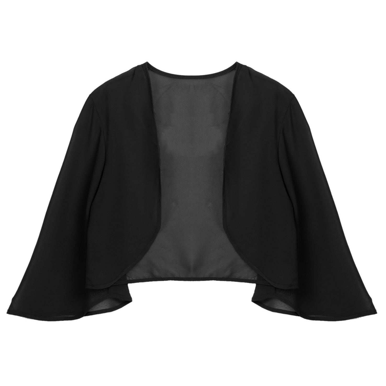 Damen-Bolero-Achselzucken mit 3/4-Ärmeln, durchscheinendem, weichem Chiffon, vorne offen, Jacke, Strickjacke, Vertuschungen M schwarz von Joom DACH
