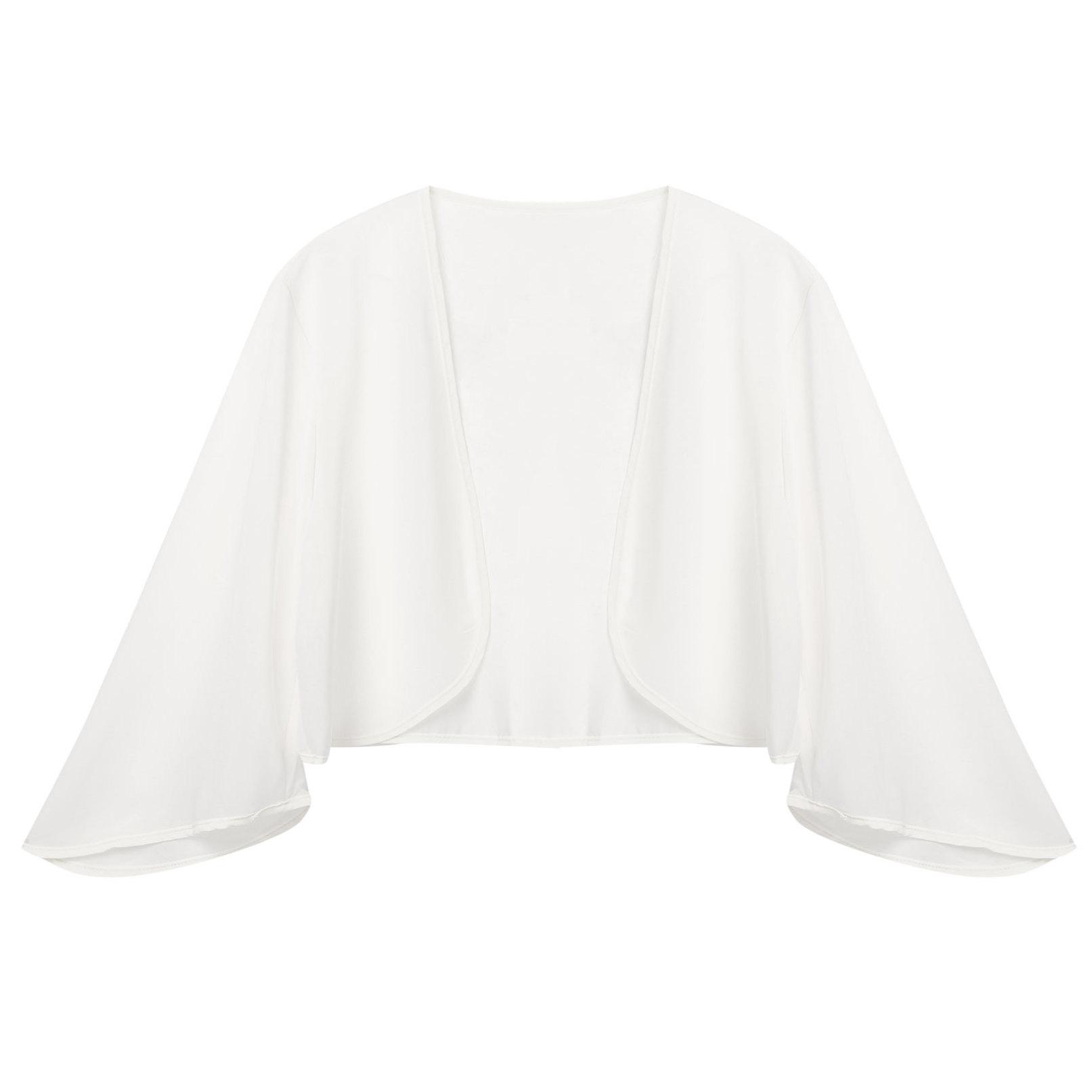 Damen-Bolero-Achselzucken mit 3/4-Ärmeln, durchscheinendem, weichem Chiffon, vorne offen, Jacke, Strickjacke, Vertuschungen S elfenbein von Joom DACH