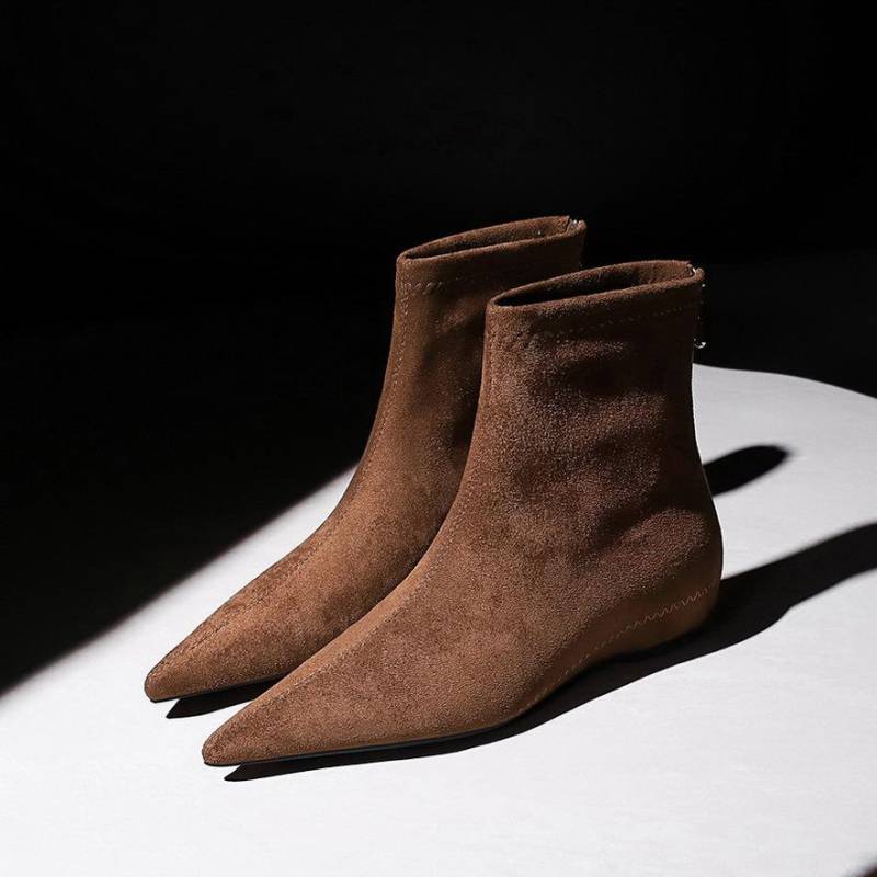 Damen Braune Wildleder Kurze Stiefel Vintage Spitz Zehen Reißverschluss hinten Lässiger Stiefelette 2024 Winter Elegant Weiblich Erhöhend Chelsea Boot 39 von Joom DACH