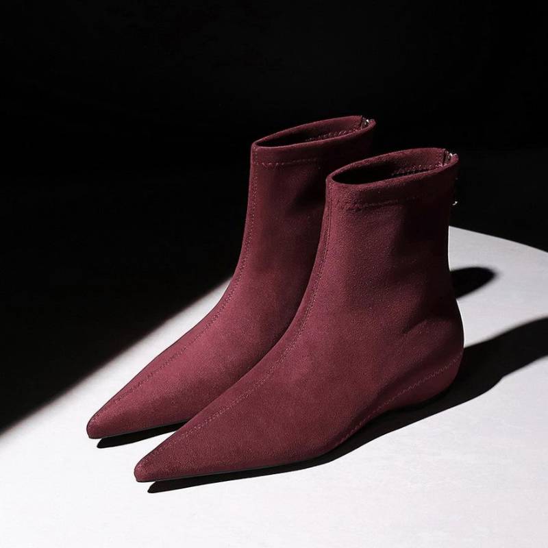 Damen Braune Wildleder Kurze Stiefel Vintage Spitz Zehen Reißverschluss hinten Lässiger Stiefelette 2024 Winter Elegant Weiblich Erhöhend Chelsea Boot 39 von Joom DACH