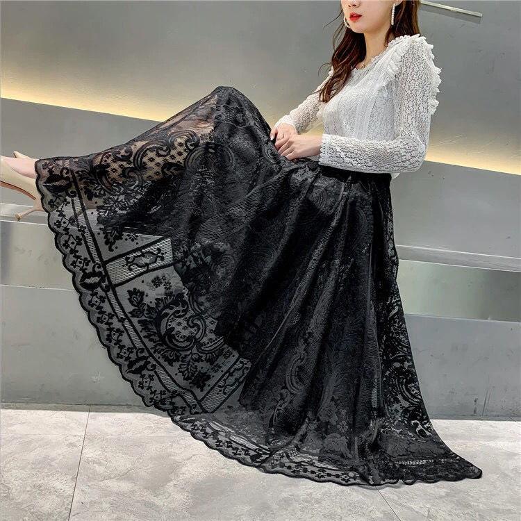 Damen Büro Freizeitrock Spitzenrock A-Linie Langes Kleid Saum Gaze Hohl Faltenrock XL Damen Büro Freizeitrock Spitzenrock A-Linie Langes Kleid Saum Gaze Hohl Faltenrock XL von Joom DACH