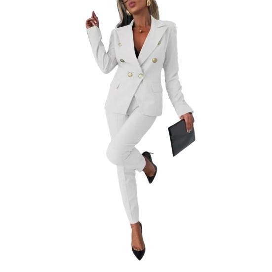Damen Business Blazer Hosenanzug Elegante Blazerjacken Hoch tailliertes Hosenset Zweiteiliges formelles Outfit fürs Büro M weiß von Joom DACH