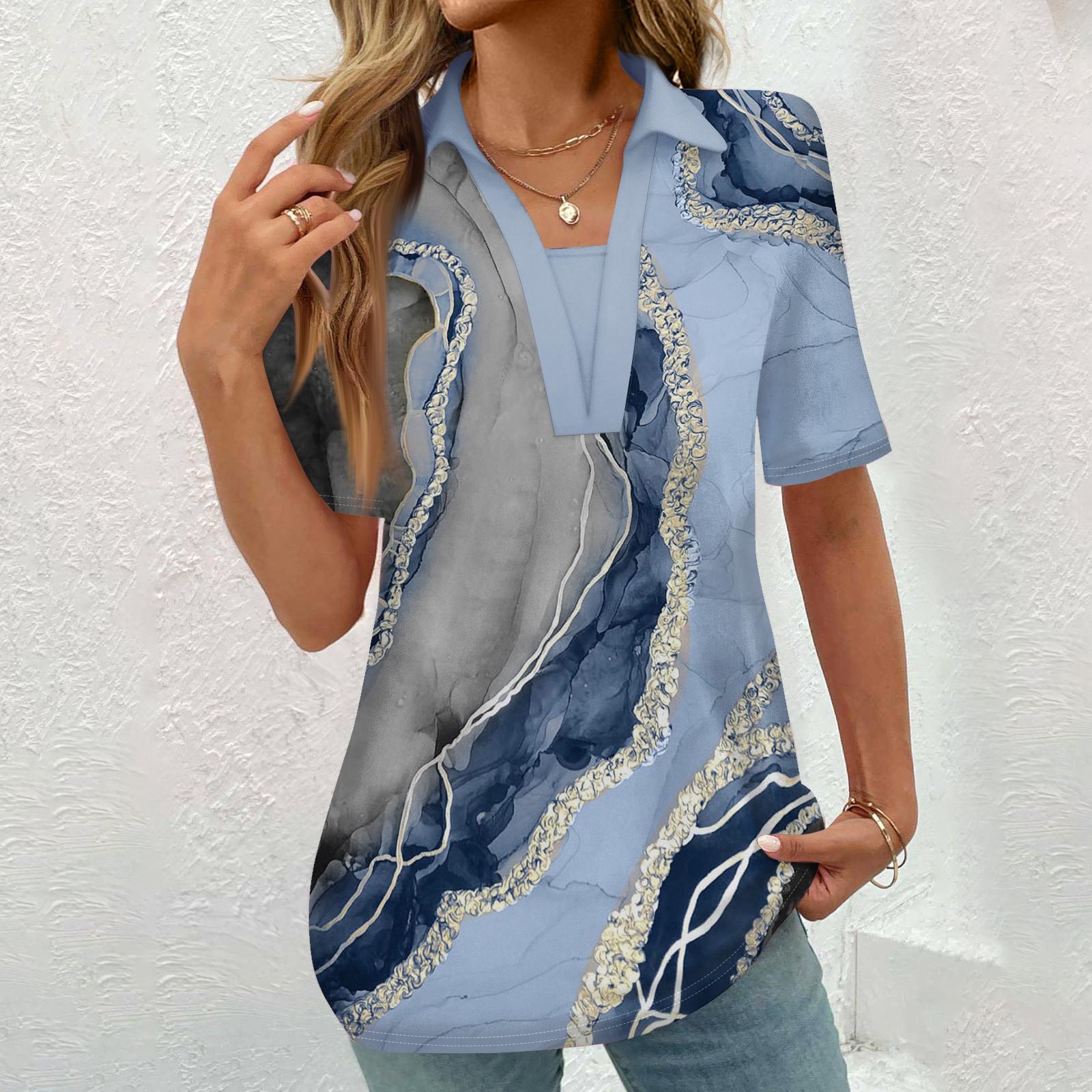 Damen Button-Down-Bluse, modisch, lässig, Vintage-Druck, kurzärmelig XL von Joom DACH