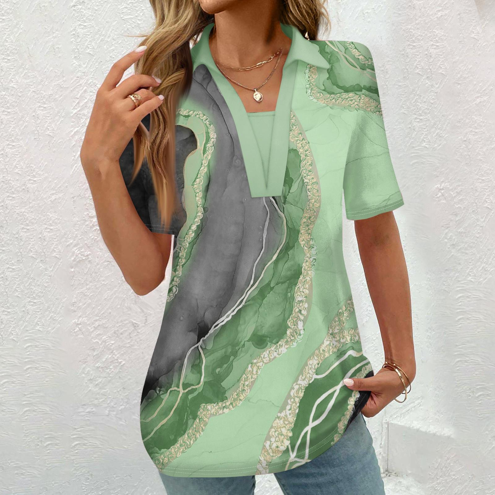 Damen Button-Down-Bluse, modisch, lässig, Vintage-Druck, kurzärmelig XXXL grün von Joom DACH