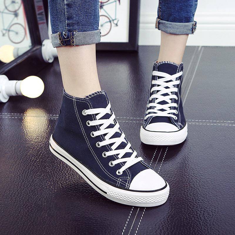 Damen Canvas Schuhe Herrenschuhe Student High-Top Fashion Paar Sneakers Schnürschuhe Damen Freizeitschuhe 35 blau von Joom DACH