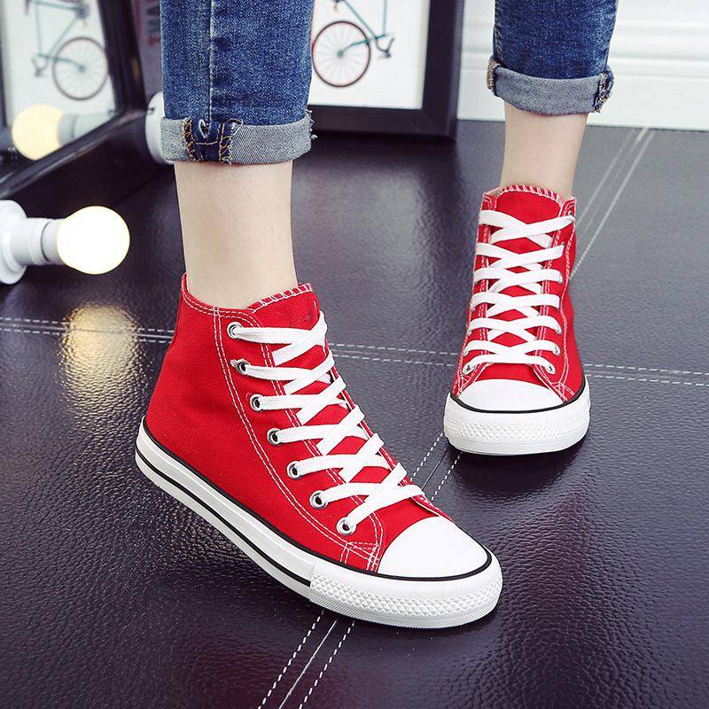 Damen Canvas Schuhe Herrenschuhe Student High-Top Fashion Paar Sneakers Schnürschuhe Damen Freizeitschuhe 37 rot von Joom DACH