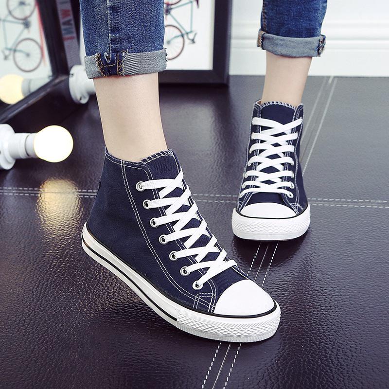 Damen Canvas Schuhe Herrenschuhe Student High-Top Fashion Paar Sneakers Schnürschuhe Damen Freizeitschuhe 41 blau von Joom DACH