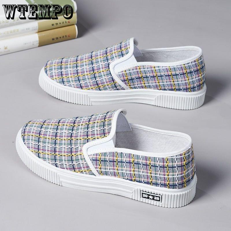 Damen Canvas Schuhe Lässige Vulkanisierte Schuhe Damen Ballerinas Atmungsaktive Karomuster Schuhe Damen Espadrilles 38 grau von Joom DACH