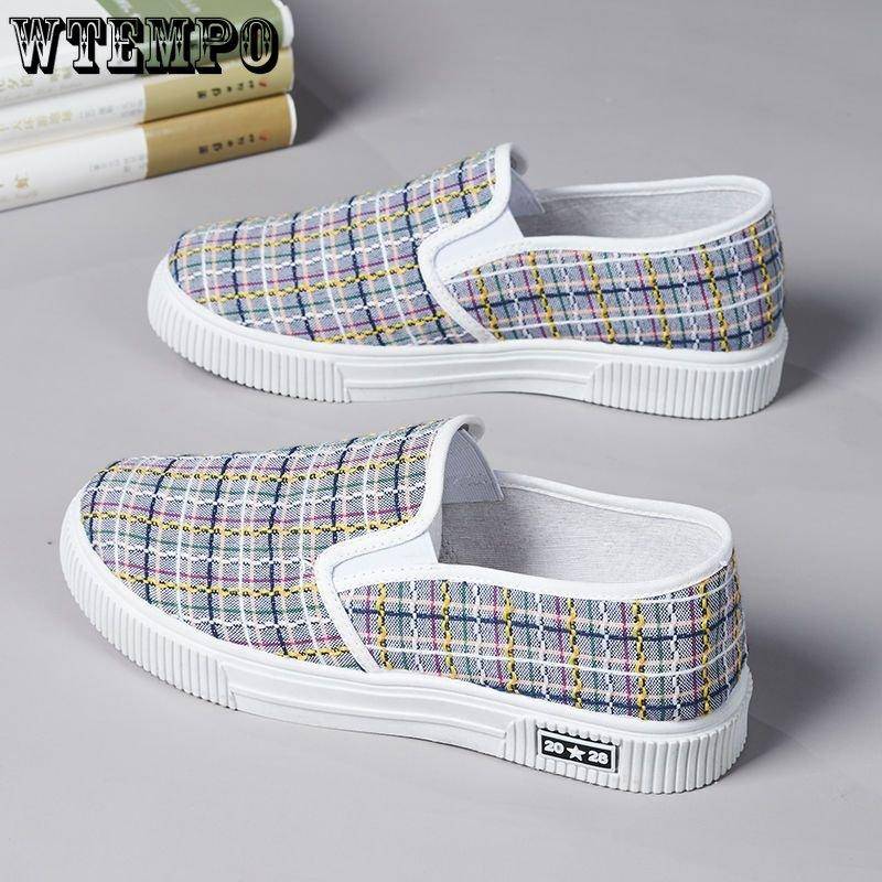 Damen Canvas Schuhe Lässige Vulkanisierte Schuhe Damen Ballerinas Atmungsaktive Karomuster Schuhe Damen Espadrilles 38 grau von Joom DACH