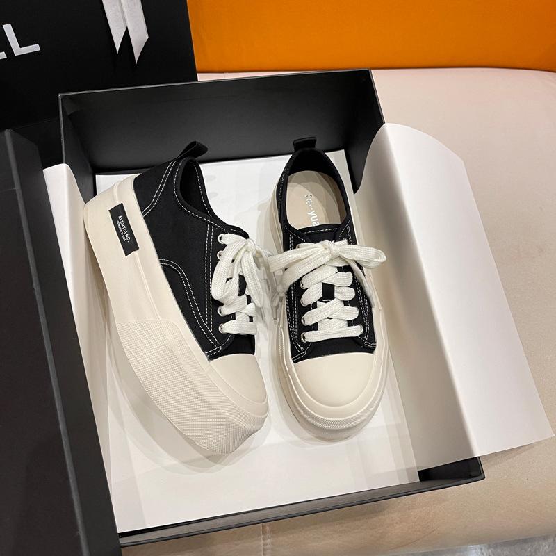 Damen Canvas Schuhe Unsichtbare Höhenerhöhende Einlegesohle Neue runde Zehenpartie All-Matching Schlankmachende Sneaker Preppy Stil Freizeitschuhe für Damen 39 schwarz von Joom DACH