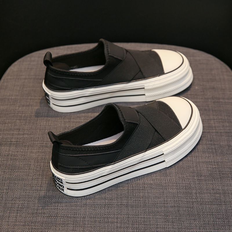 Damen Canvas Schuhe mit dicker Sohle Sommer Dünne Mesh-Oberfläche Schuhe Atmungsaktives Mesh Höhenerhöhende Sportliche Allround-Slip-on-Loafer-Board-Schuhe 40 schwarz von Joom DACH