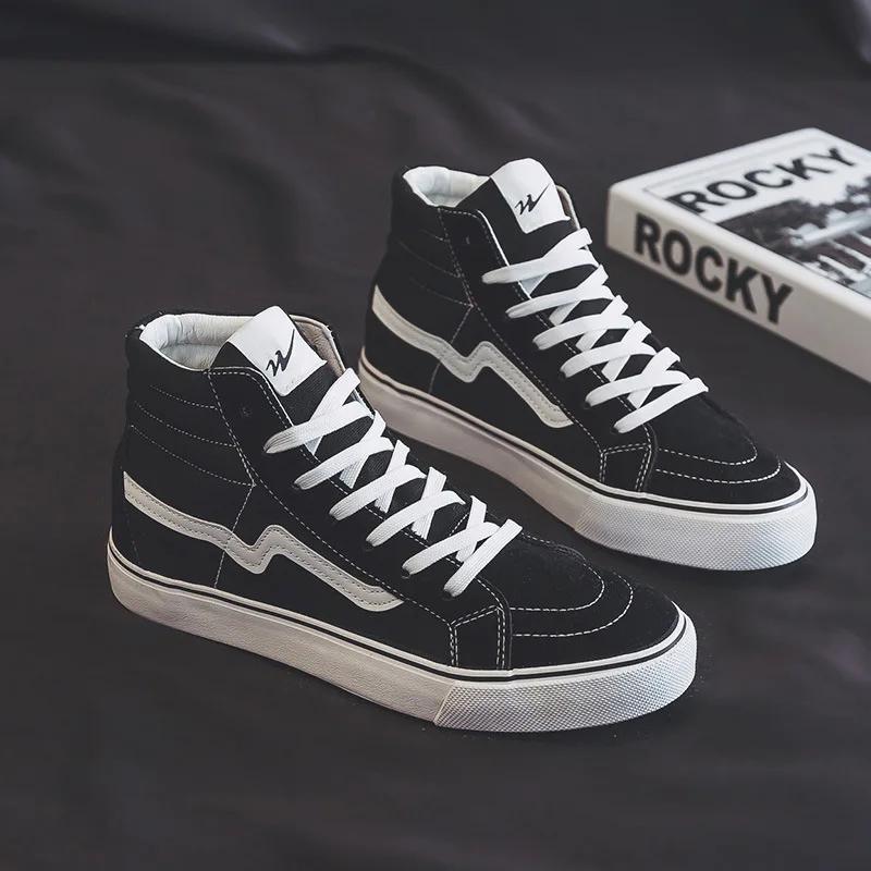 Damen Canvas Sneaker Lässig Flach High-Cut Weiße Schuhe Unisex Skateboard Schuhe Vulkanisierte Paarschuhe Zapatillas Mujer 35 schwarz von Joom DACH