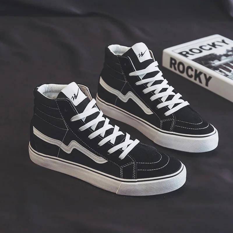 Damen Canvas Sneaker Lässig Flach High-Cut Weiße Schuhe Unisex Skateboard Schuhe Vulkanisierte Paarschuhe Zapatillas Mujer 35 schwarz von Joom DACH