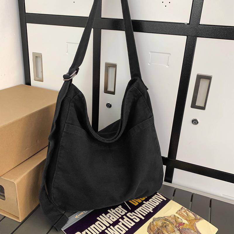 Damen Canvas Umhängetasche mit großem Fassungsvermögen - 2024 Schlichter literarischer Stil für Studierende schwarz von Joom DACH