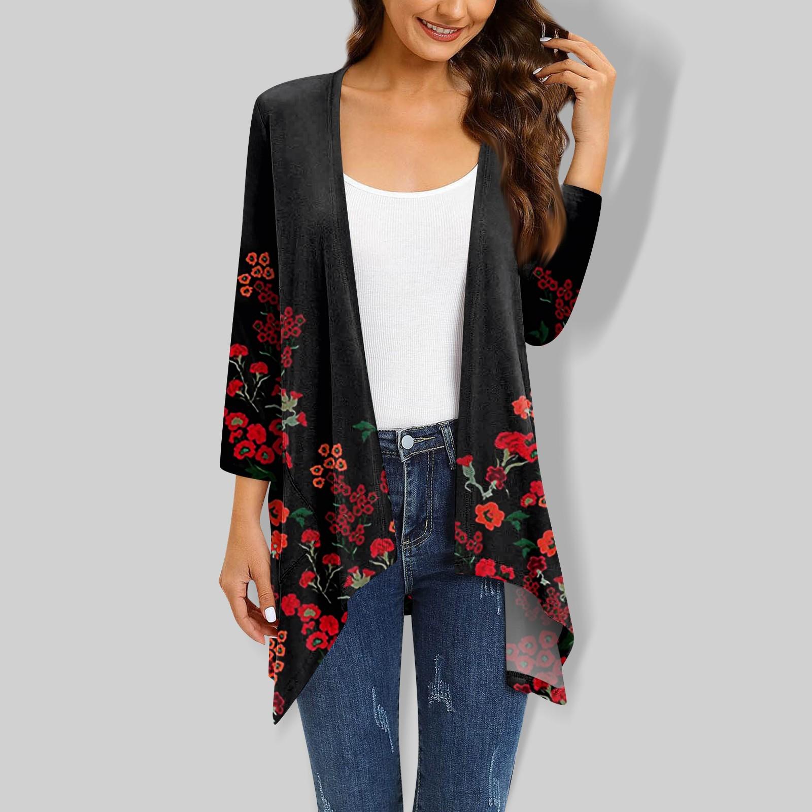 Damen-Cardigan mit unregelmäßigen Dreiviertelärmeln und Taschenjacke M von Joom DACH