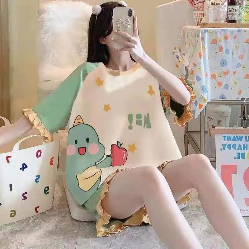 Damen Cartoon Nachtwäsche Koreanische Version Kurzarm Shorts Pyjamas Student Prinzessin Wind Elastische Süße Kawaii Mädchen Homewear M von Joom DACH