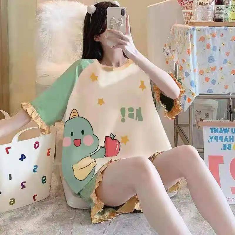 Damen Cartoon Nachtwäsche Koreanische Version Kurzarm Shorts Pyjamas Student Prinzessin Wind Elastische Süße Kawaii Mädchen Homewear M von Joom DACH