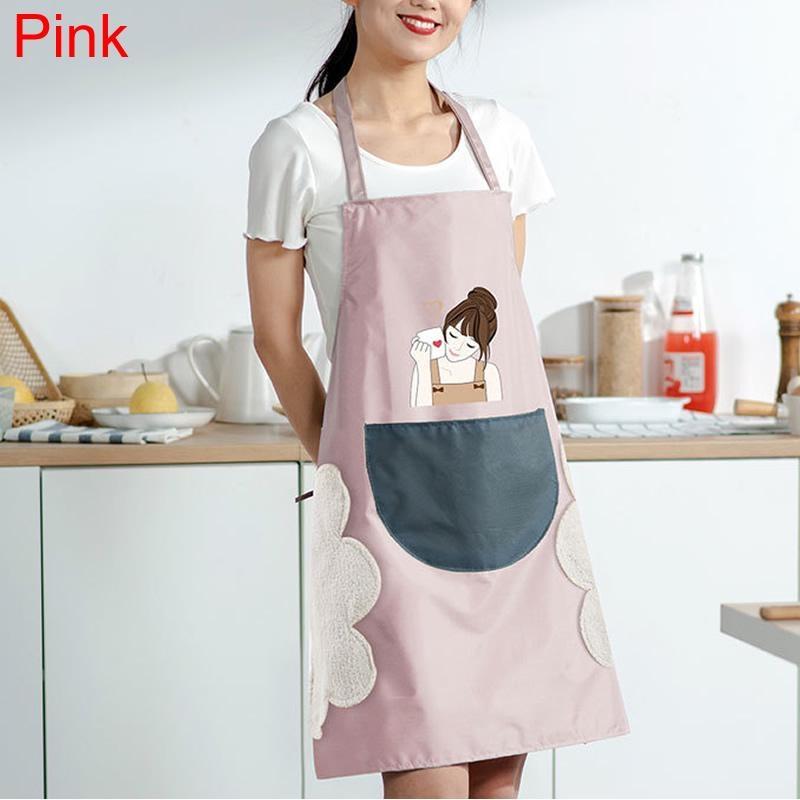 Damen-Cartoon-Schürze, wasserdicht, ölbeständig, kann Hände abwischen, Küche, Arbeitskleidung, Zuhause, Kochen, Reinigung, ärmellose Damen-Schürze von Joom DACH