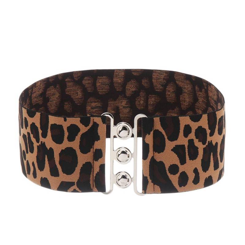 Damen Casual Cinch Breiter Elastischer Gürtel Kleid Cummerbands Taillenband Metallschnalle Bund leopard print von Joom DACH