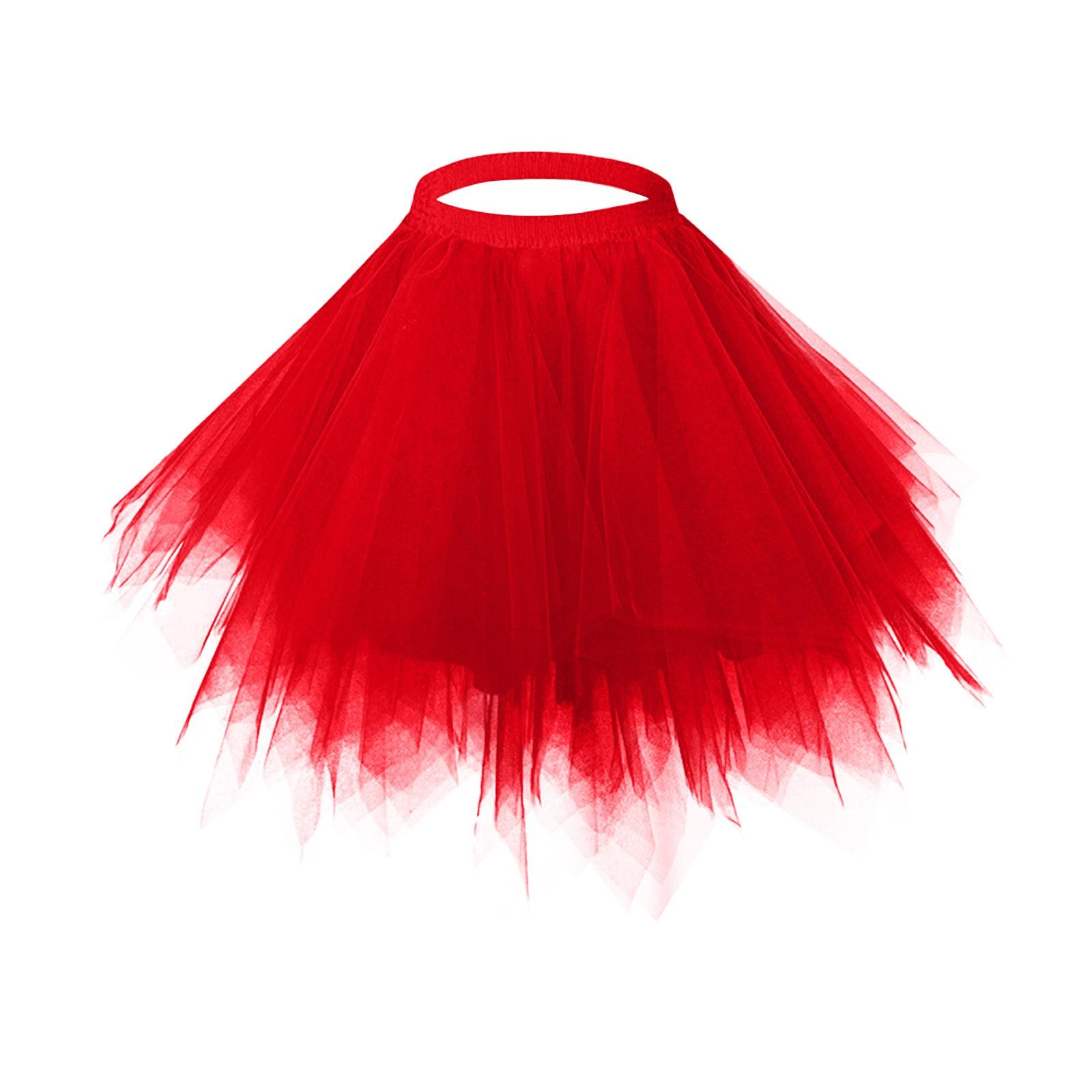 Damen Casual Einfarbig Mesh Netzrock Rock Prinzessin Rock Halbrock Rock One Size rot von Joom DACH