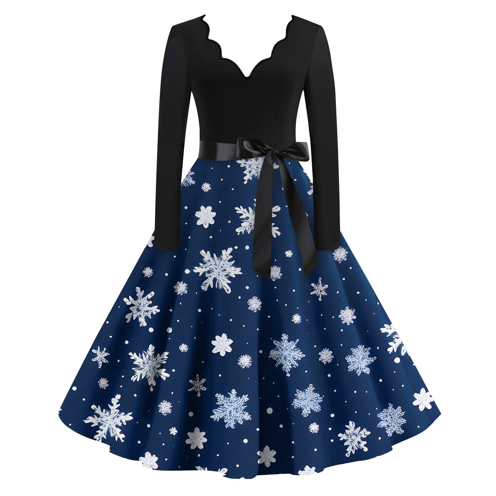 Damen Casual Fashion Langarm Weihnachten Grafik Bedruckte Vintage Lange Kleider M blau von Joom DACH