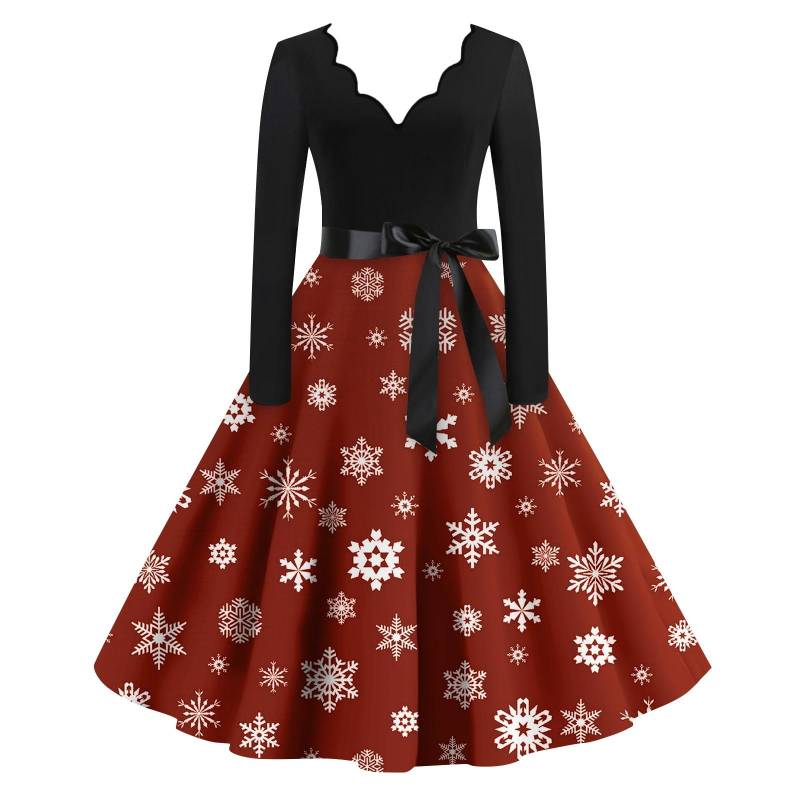Damen Casual Fashion Langarm Weihnachten Grafik Bedruckte Vintage Lange Kleider XL von Joom DACH