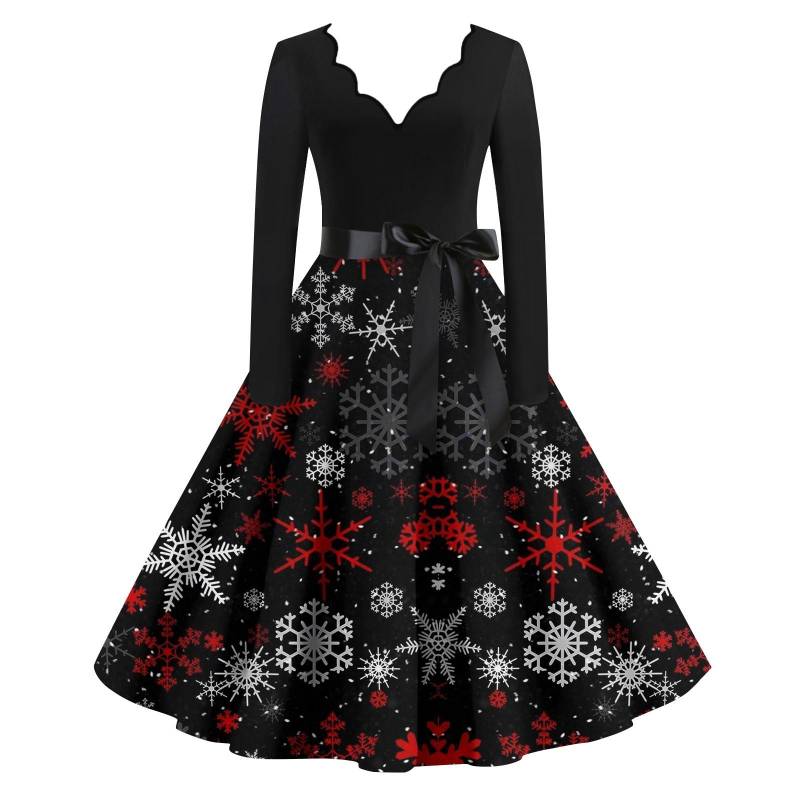 Damen Casual Fashion Langarm Weihnachten Grafik Bedruckte Vintage Lange Kleider XL von Joom DACH