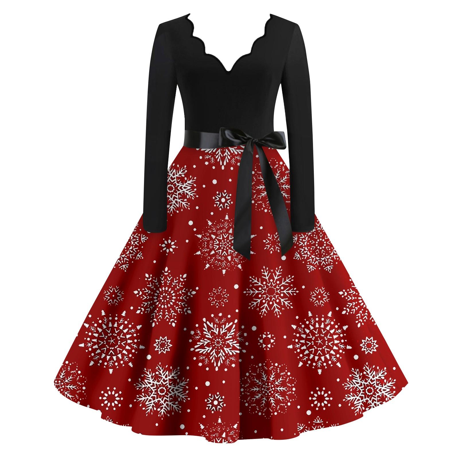 Damen Casual Fashion Langarm Weihnachten Grafik Bedruckte Vintage Lange Kleider XXL rosa von Joom DACH