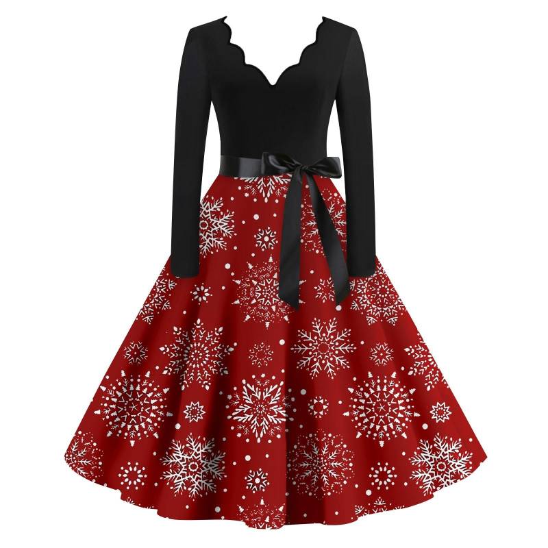 Damen Casual Fashion Langarm Weihnachten Grafik Bedruckte Vintage Lange Kleider XXL rosa von Joom DACH