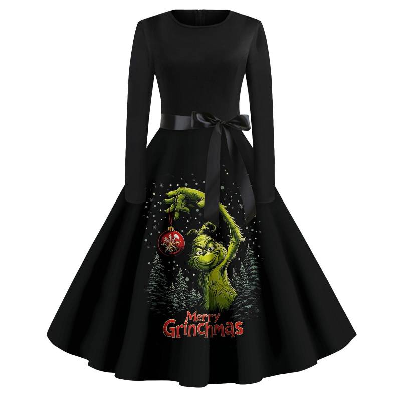 Damen Casual Fashion Print Langarm Kleid Cutout Party Casual Rundhals Kleid M hellgrüne von Joom DACH