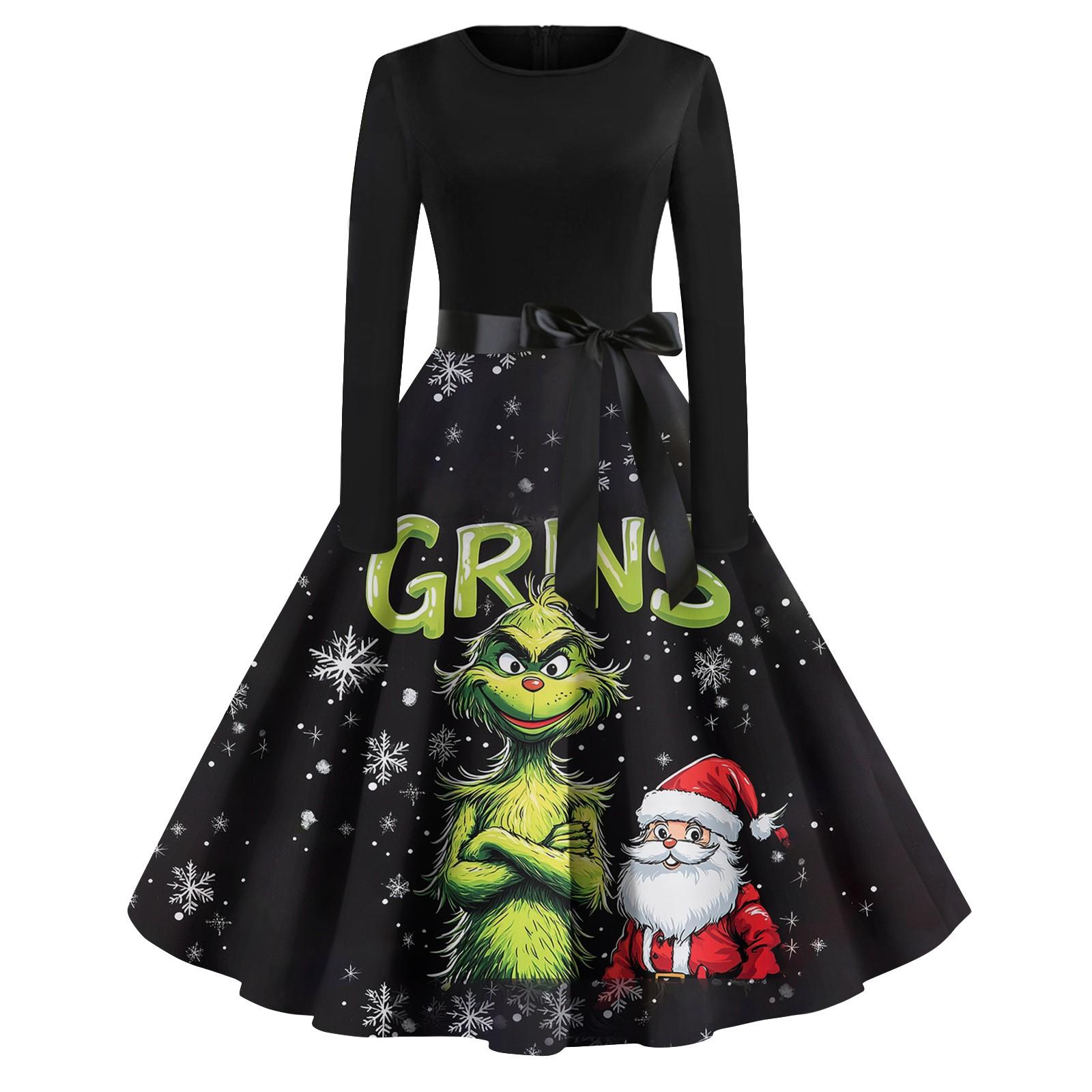 Damen Casual Fashion Print Langarm Kleid Cutout Party Casual Rundhals Kleid XL armee grüne von Joom DACH