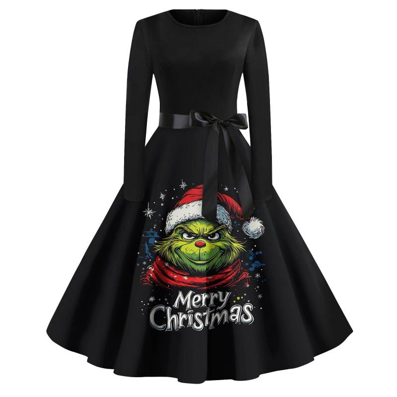 Damen Casual Fashion Print Langarm Kleid Cutout Party Casual Rundhals Kleid XXXL grün von Joom DACH