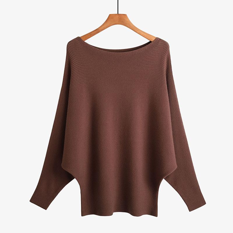 Damen Casual Fashion Strickwaren Einhals Fledermausflügel Pullover Saum Elastisch Weich Atmungsaktiv Pullover Locker Einfach Einfarbig Bequem Faden Strick Tops one size von Joom DACH