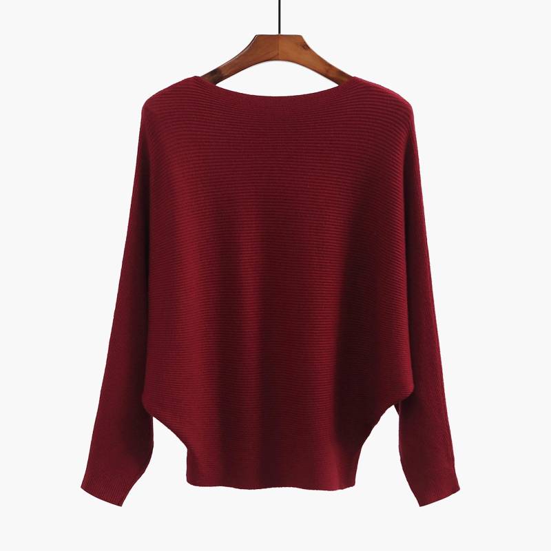 Damen Casual Fashion Strickwaren Einhals Fledermausflügel Pullover Saum Elastisch Weich Atmungsaktiv Pullover Locker Einfach Einfarbig Bequem Faden Strick Tops one size von Joom DACH