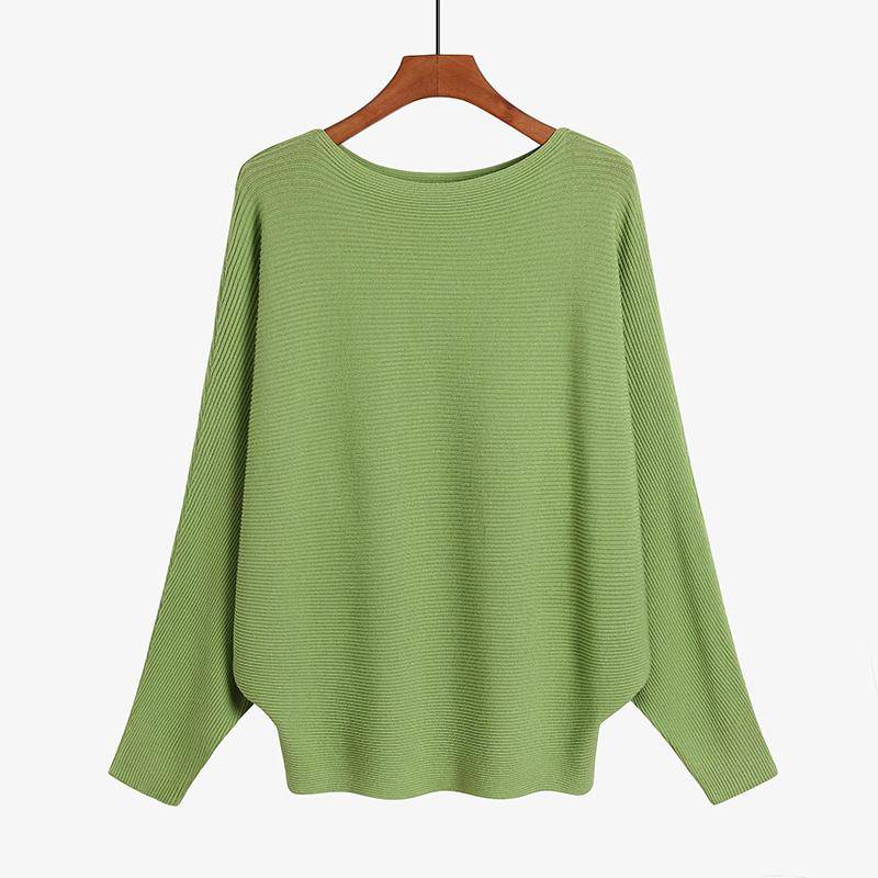 Damen Casual Fashion Strickwaren Einhals Fledermausflügel Pullover Saum Elastisch Weich Atmungsaktiv Pullover Locker Einfach Einfarbig Bequem Faden Strick Tops one size von Joom DACH