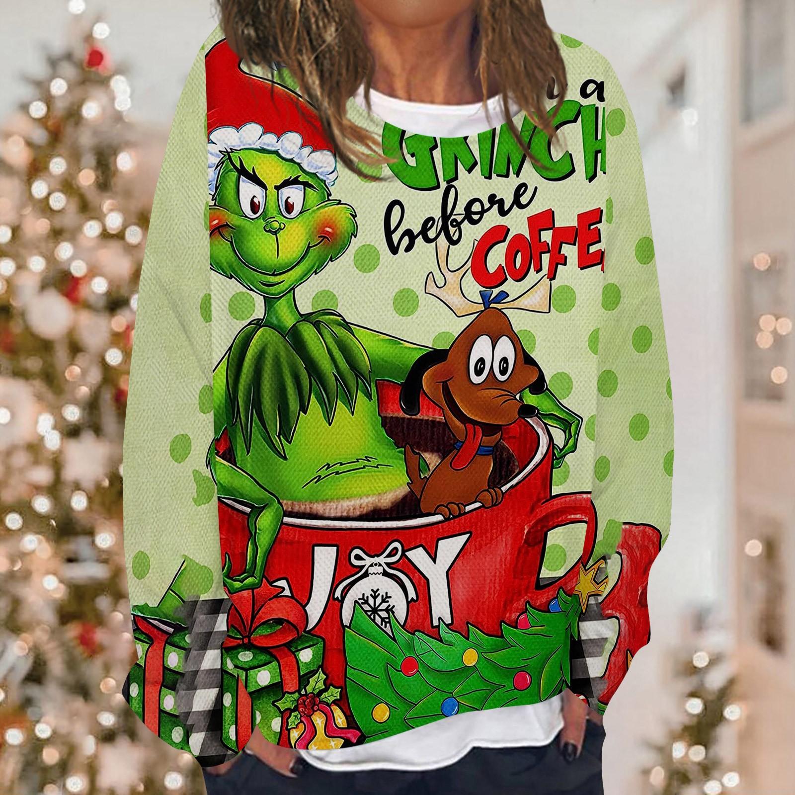 Damen Casual Fashion Weihnachten Bedrucktes Langarm-Sweatshirt mit O-Ausschnitt Lagenpullover XL rot von Joom DACH