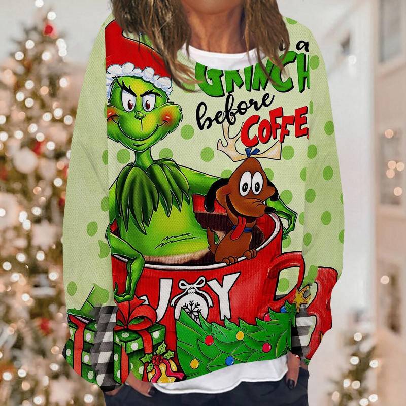 Damen Casual Fashion Weihnachten Bedrucktes Langarm-Sweatshirt mit O-Ausschnitt Lagenpullover XL rot von Joom DACH